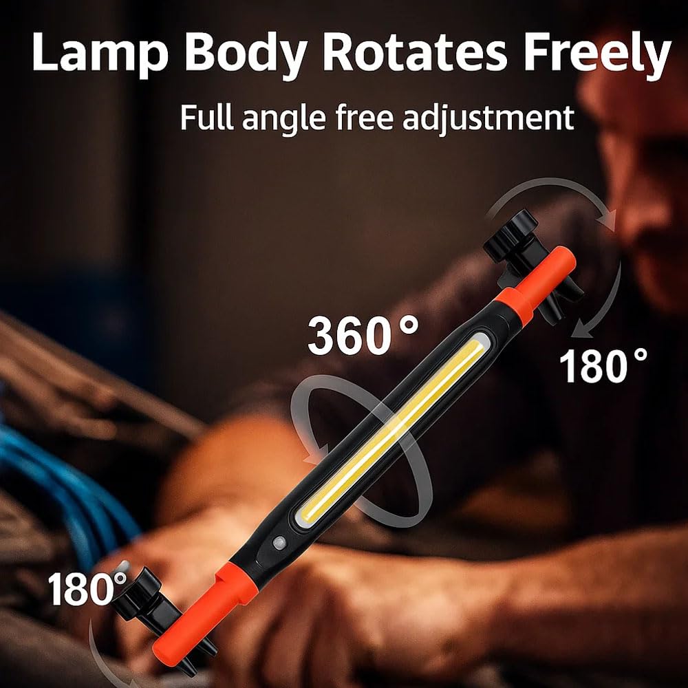 Lampada da lavoro magnetica ricaricabile a LED, lampada da lavoro sottocofano for meccanici/riparazioni auto/officina, lampada portatile senza fili con potente magnete e gancio for appendere(2 Pcs)