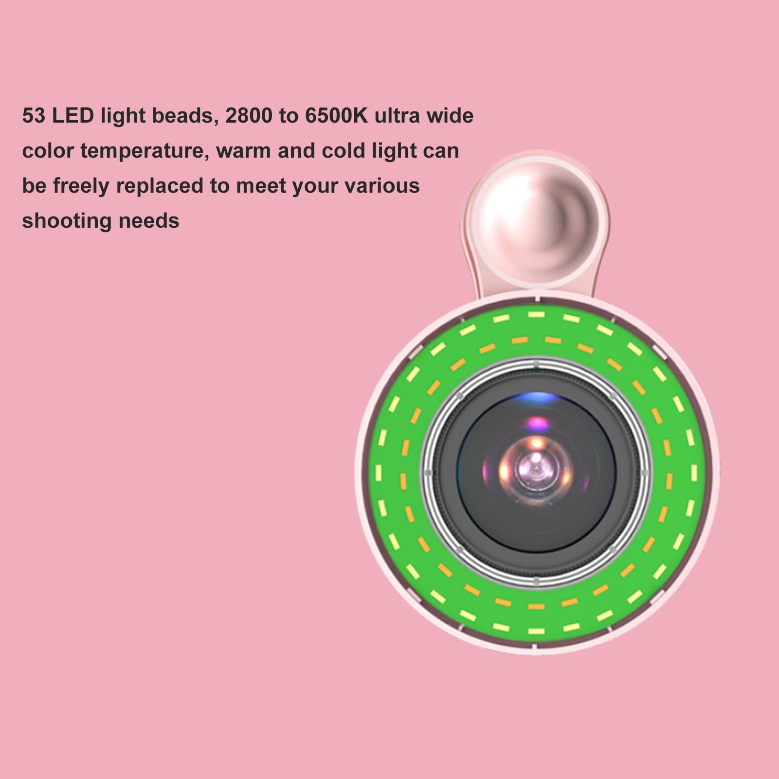 Telefono Macro Lente con Luce Macro 15x con Luce di Riempimento per Fotografia, Registrazione Video, ABS e Materiali di Vetro Ottico (Rosa)