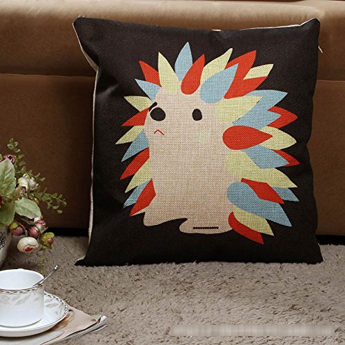 Space Editor(TM) Rainbow Hedgehog Style Brown Cotton Decorative Blend Linen Square Throw Pillow Cushion Case Cover ( 17.7 x 17.7 Inches )