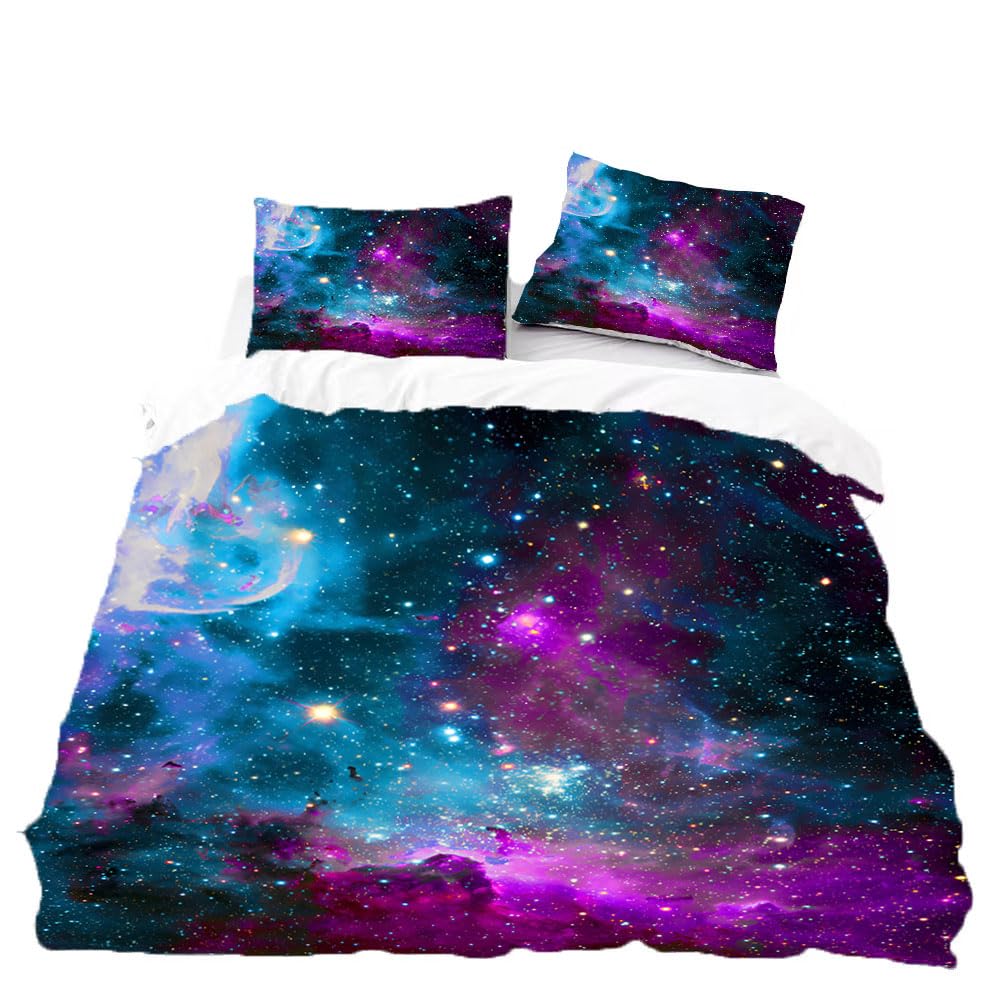 goodbath Duvet Cover Sets, 3 Piece Bedding Set with 2 Pillowcases (200x200+2x50x75cm, Galaxy)