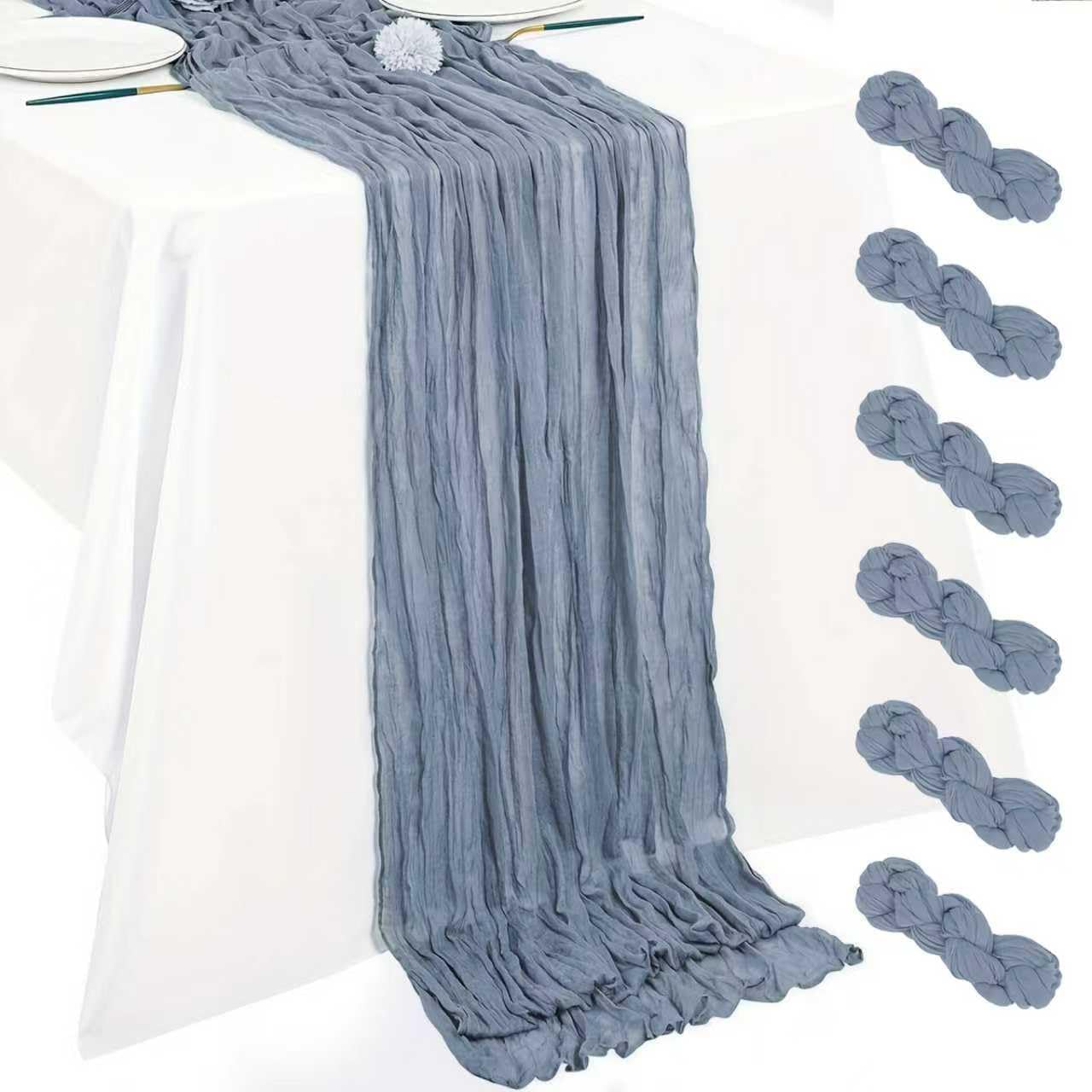 Cheesecloth Table Runner 10ft Rustic Gauze Cheese Cloth 35 x 120 Inches Long for Christmas Wedding Bridal Baby Shower Birthday Table Decorations (Dusty Blue, 6 Pack-10FT)