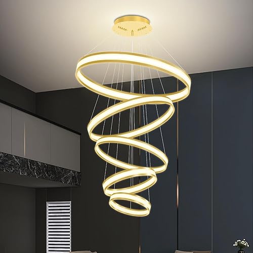Miniatura 2 de Moderno candelabro LED de anillo dorado, iluminación colgante de acrílico LED regulable, lámpara ajustable para comedor, sala de estar, dormitorio,