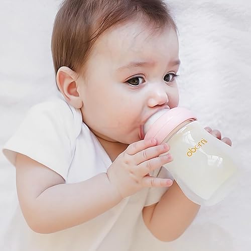 Miniatura 2 de Biberones de cristal, biberón anticólico para lactancia materna con respuesta natural, tamaño S, biberón de cuello ancho y flujo lento para bebé,