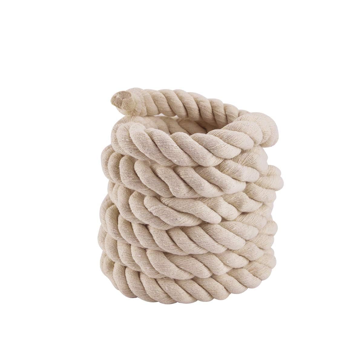 10ft Natural Twisted Cotton Rope Strong Triple-Strand Rope for Sports, Crafts, Indoor Outdoor Use Tug of War Rope