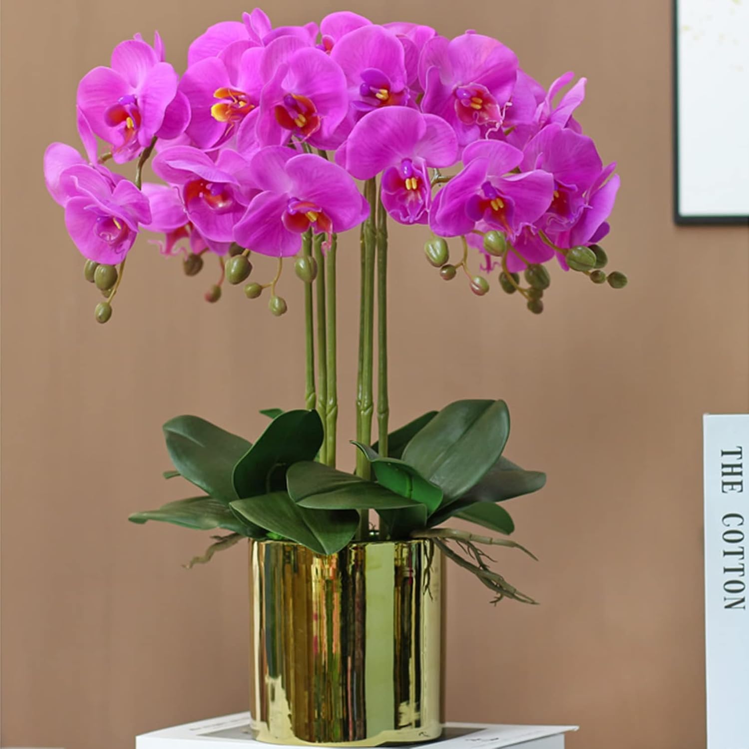 FagusHome 9 Heads Artificial Phalaenopsis Flowers 4 Pcs Artificial Orchid Flowers 42 inch Stem Plants for Home Décor (Purple)