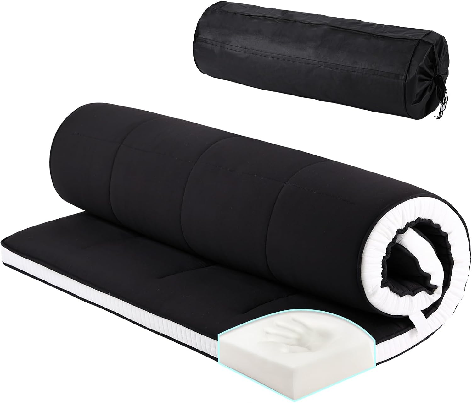 Tiita Colchón japonés de suelo, colchón futón de 4 pulgadas de grosor con bolsa de almacenamiento y 2 correas, tapete de tatami para dormir tamaño