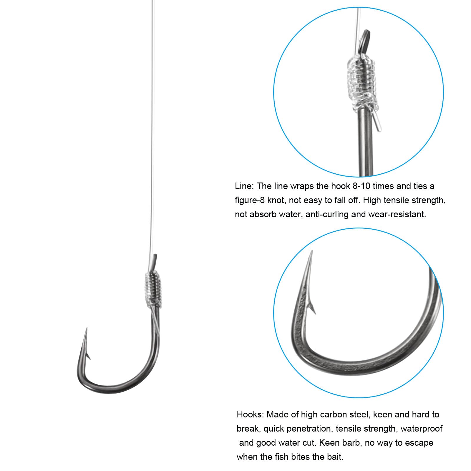PATIKIL 1# Small Fishing Hooks with 45cm Line, 20Pcs 0.28x0.16 Inch Double Hook Rigs with Barbs Fishing Hook on Nylon Line for Freshwater, Silver Tone - Image 4