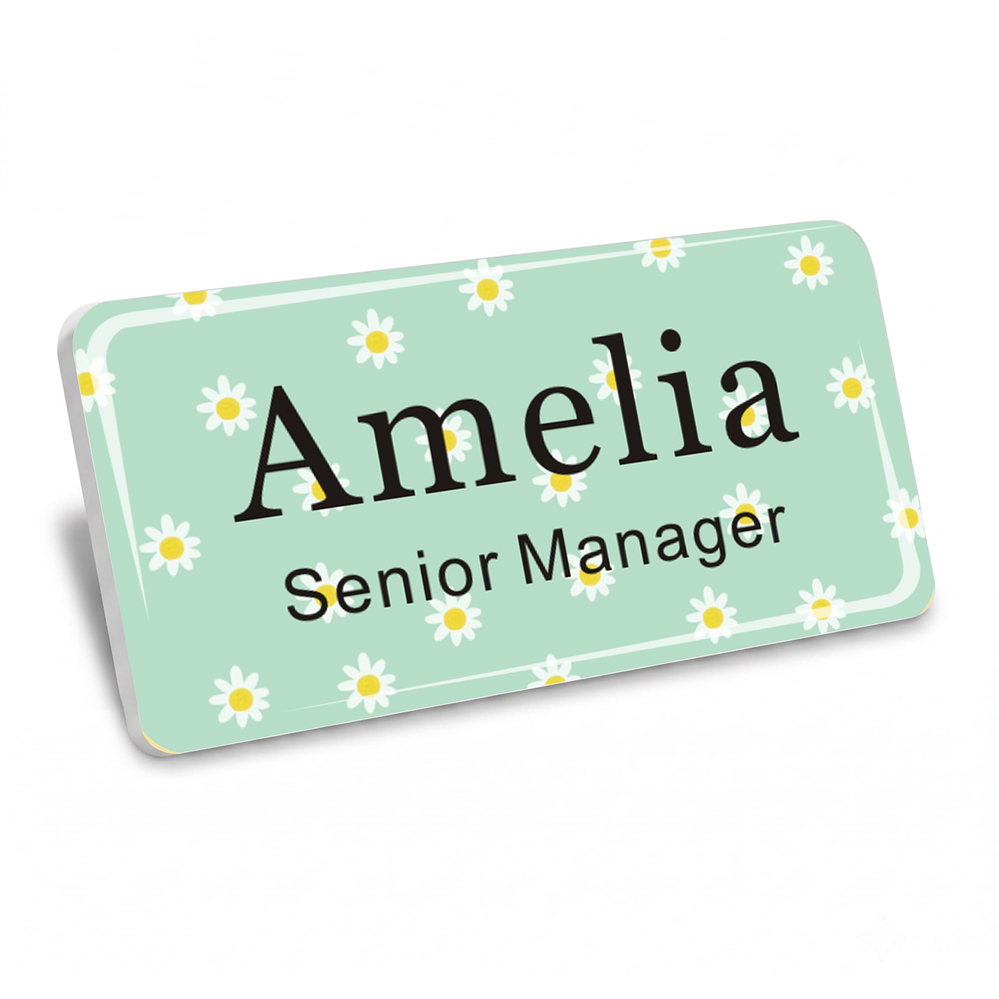 EDSG Personalised Name Badges, Name Badges with Pin or Magnet, 1.5 x 3in Floral Name Tag, Choice of 10 Colours, Name Badge for Doctor, Student, Nurse, Business, Employee, Librarians (Design 1)