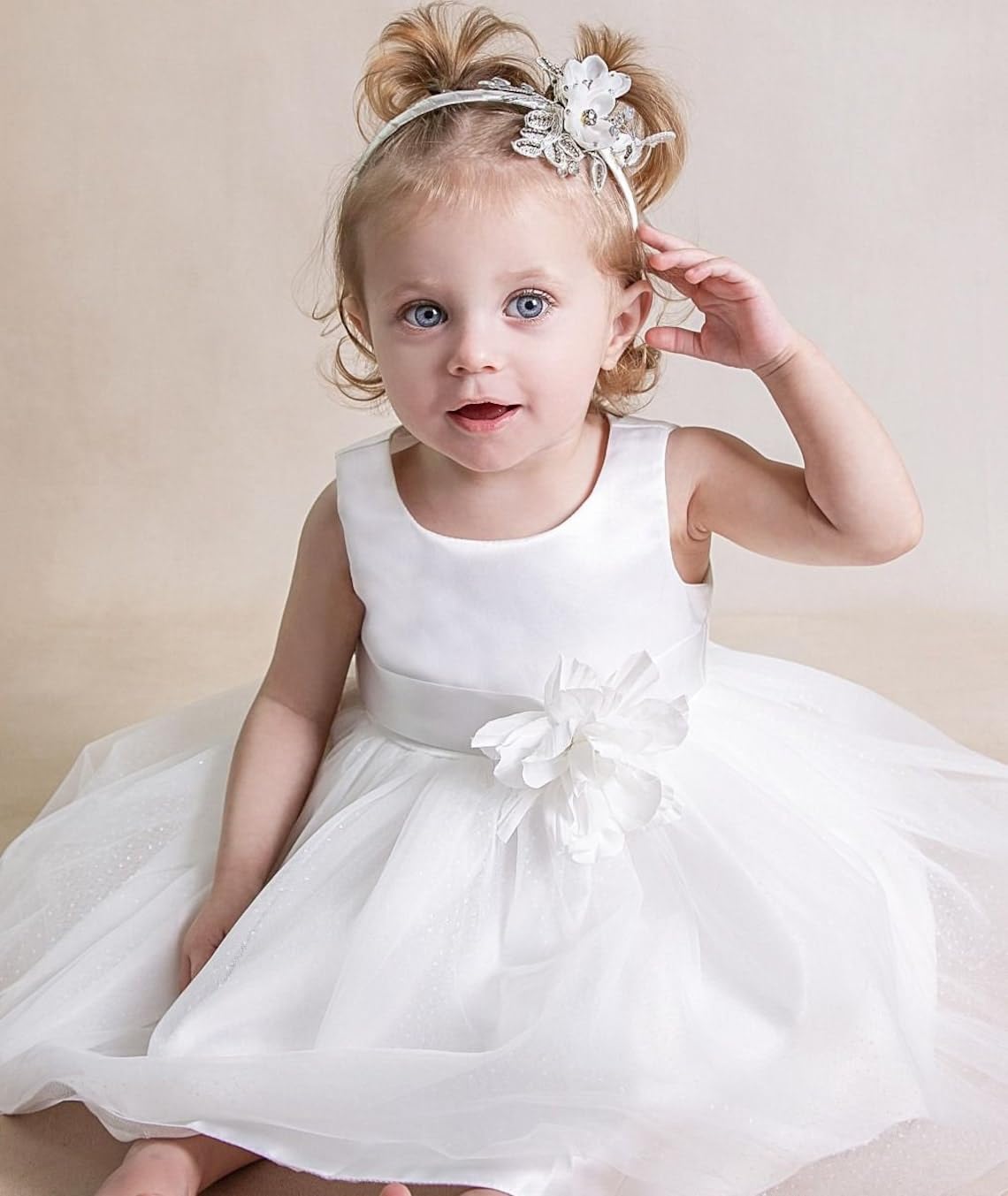 SIRRI Vestido Marfil con Apliques Florales para Bebé y Niña Bautizo y Eventos Especiales tamaño 18-24 Meses
