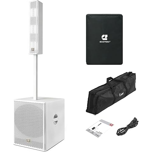 (Expected Launch: Mid-April) EXOTON S-1803W Portable Line Array Column PA/DJ System with 18" Powered Subwoofer, 3000W Professional and Compact Sound System,TWS,DSP,Carry Bag (White)