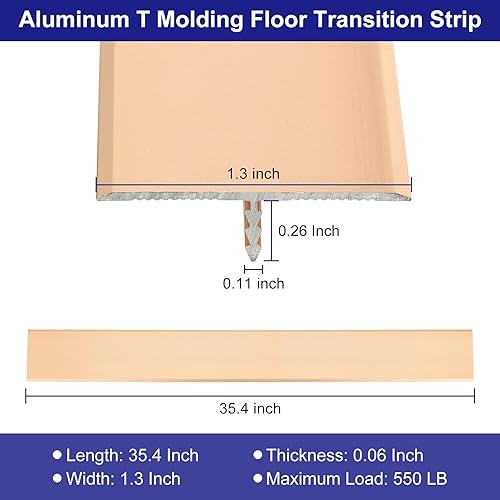 Miniatura 2 de uxcell 3 tiras de transición de piso de moldeo en T de aluminio, 35.4 pulgadas, tira de transición de puertaazulejoalfombra a azulejos, borde de