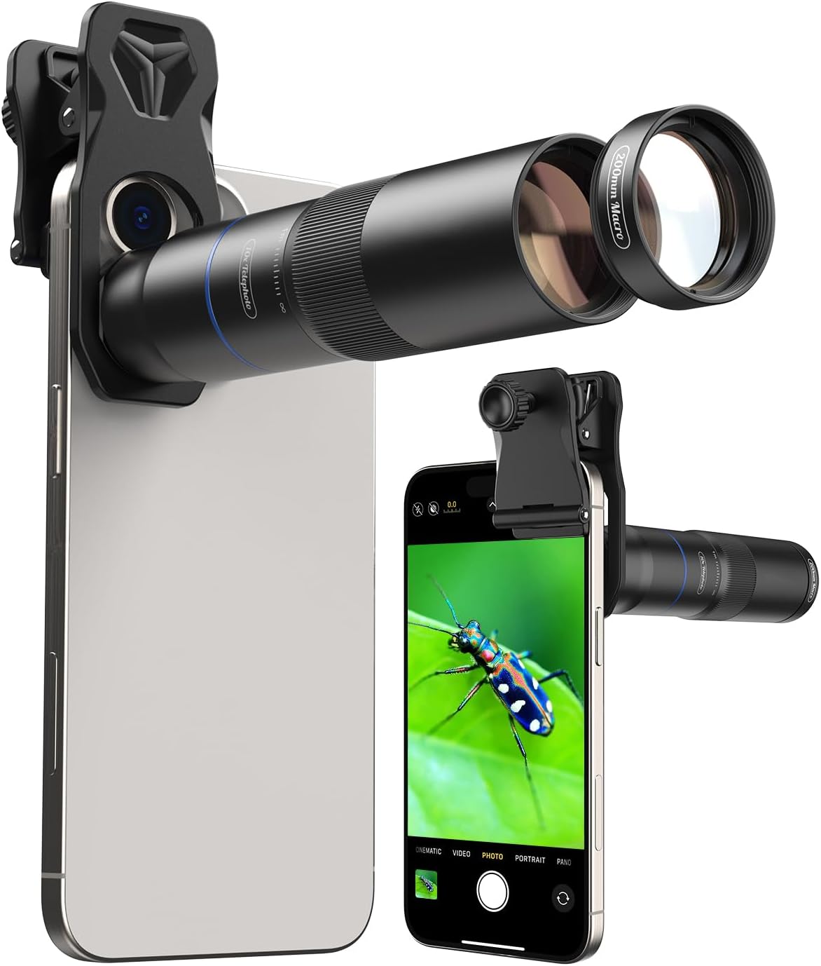 MIAO LAB 10X Telephoto Lens & 200mm Macro Lens, 2-in-1 Aluminum Phone Camera Lens Kit with Universal Clip. Phone Lens Attachment Fit for iPhone 17/16/15/14, Samsung, Android Phone and Most Smartphone