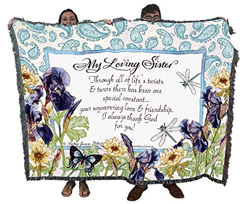 My Loving Sister Poem - Audrey Jean Roberts - Cotton Woven Blanket Throw - Made in The USA (72x54)