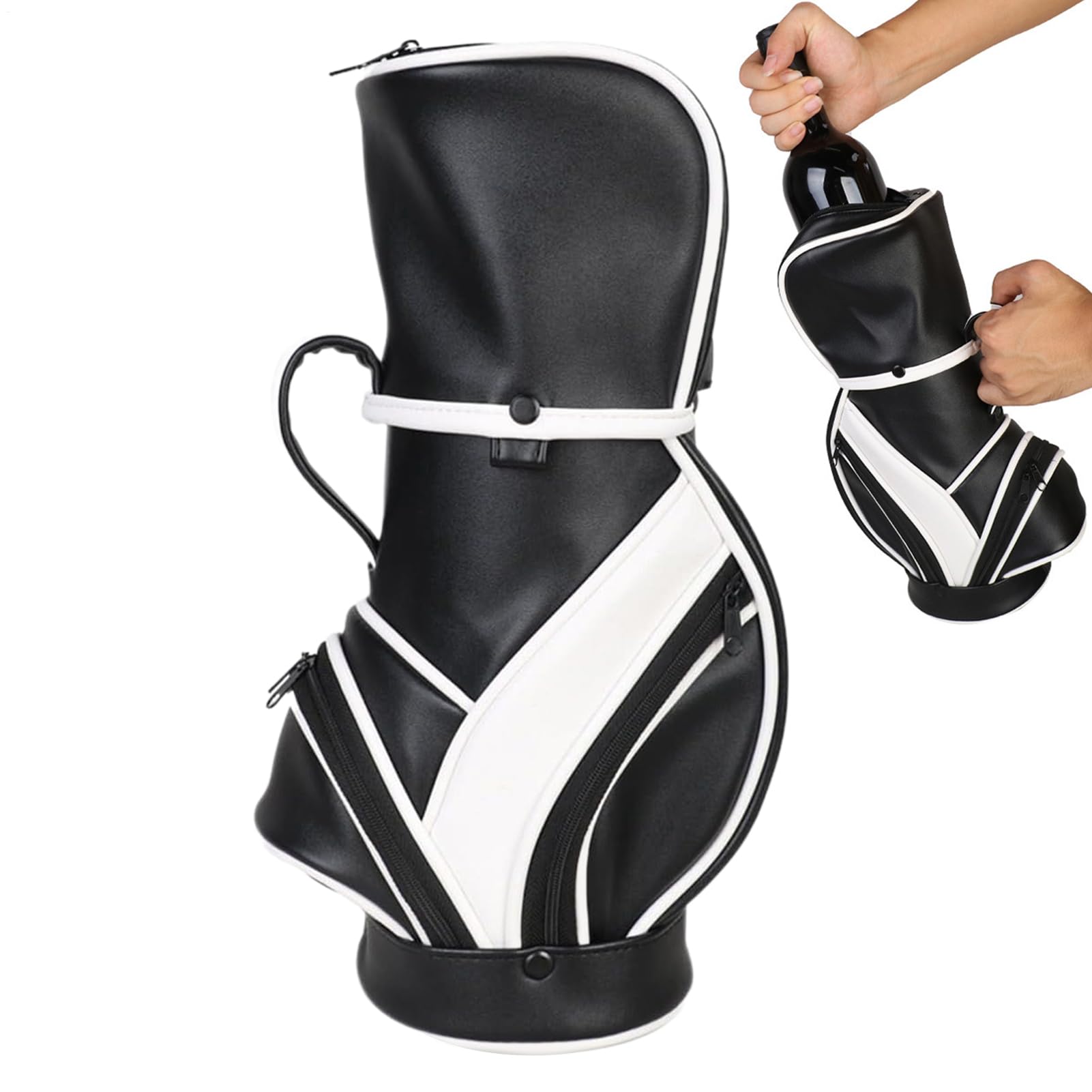 Weinkühltasche, PU-isolierte Weintasche, Schwarz / Weiß, Refer to description, Unisex | Aufbewahrungstasche mit mehreren Taschen für Picknicks, Partys, Golfer, Outdoor-Events, Reisen