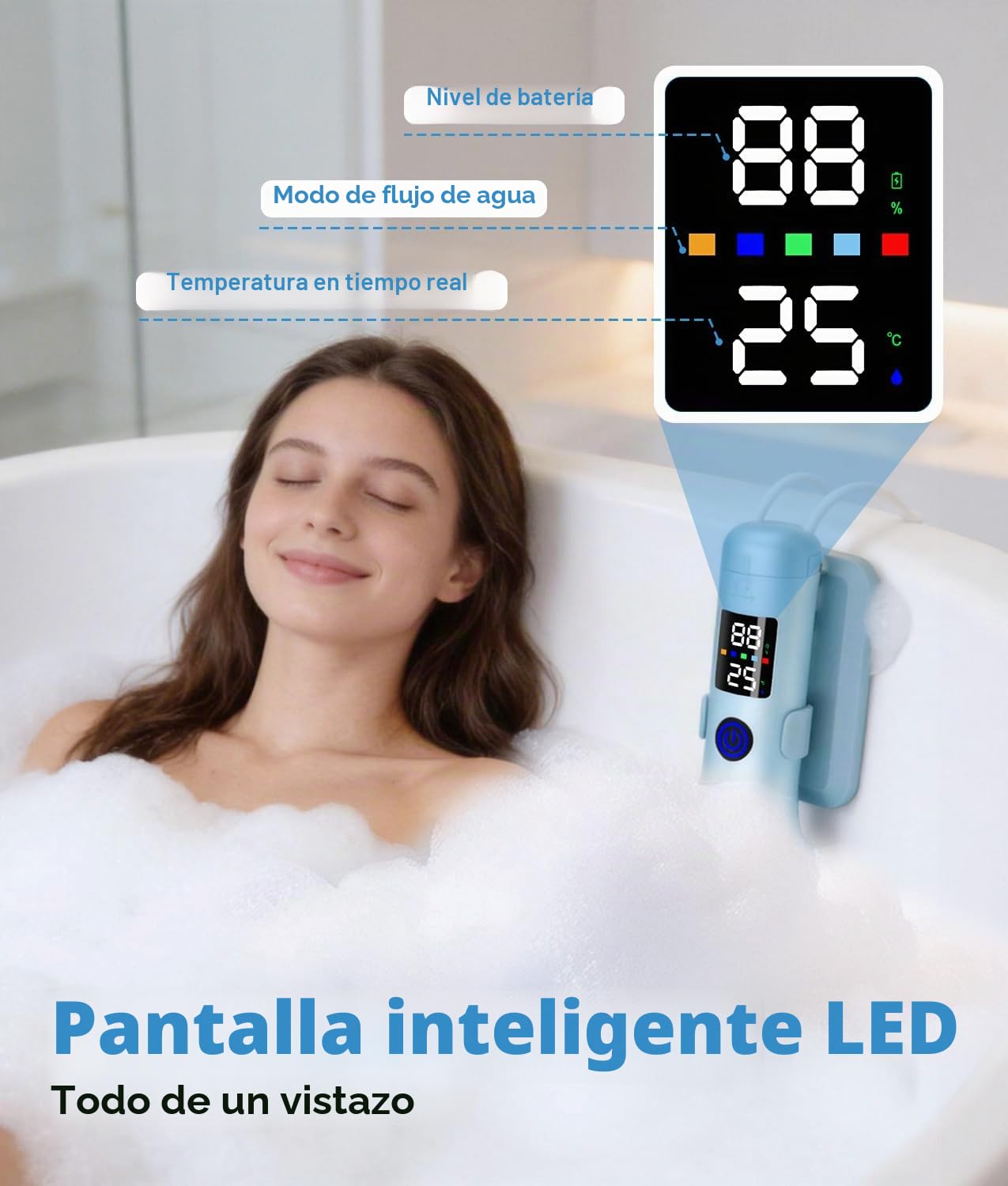 PAHTTO SPA de hidromasaje para bañera, Accesorio portátil para bañera con 5 Niveles de Velocidad Ajustables, para un SPA en casa y relajación (Azul)