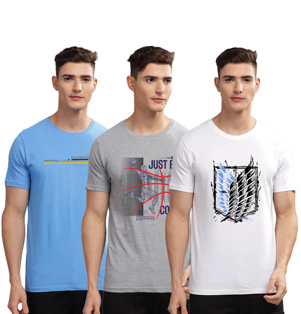 adro 100% Cotton Lycra Tshirts for Men Combo Pack of 3 | Regular Fit | Printed T Shirt | Round Neck Half Sleeve| Mens Tshirts-picture-24