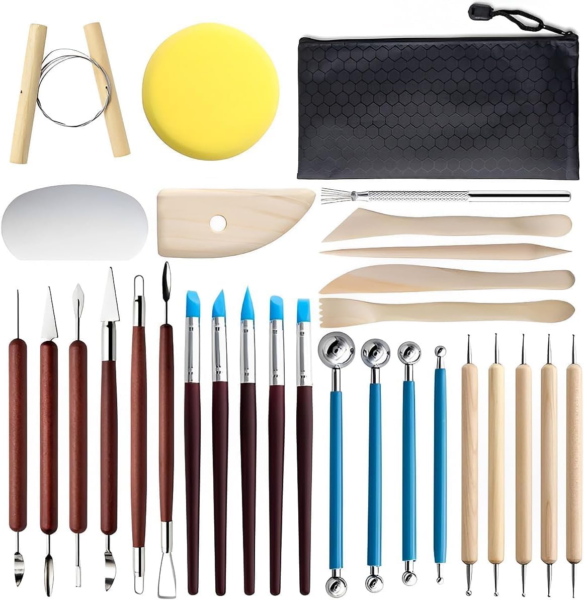 Estecas ceramica fria - Kit de Ferramentas de Esculpir 30 Peças para Cerâmica Fria, Argila e Artesanato, Ferramentas Profissionais Dupla Face para Escultura e Criação de Peças Artísticas