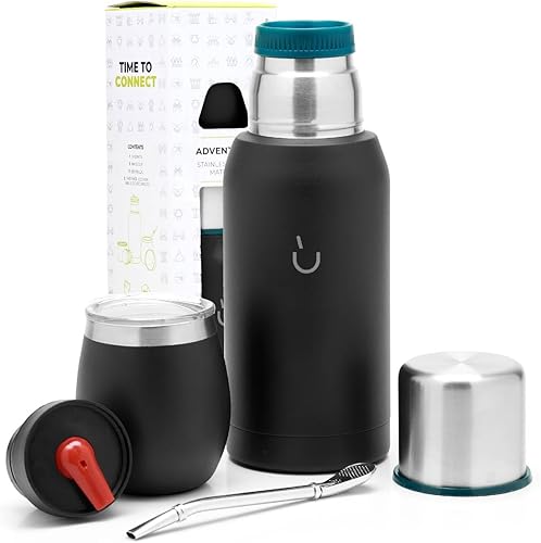 BALIBETOV Kit de yerba mate  Incluye 1 taza de yerba mate, 1 pajilla Bombilla Mate y 1 Mate Termo con 2 tapones  La calabaza de yerba mate de acero