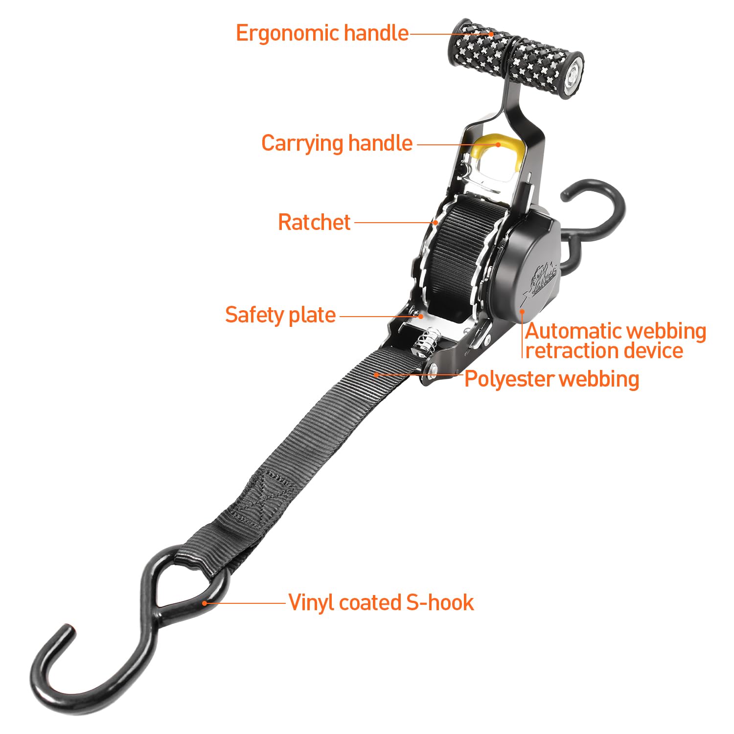 Correa de trinquete retráctil automática, 2 unidades, 3,3 m x 25 mm, fuerza de sujeción de 680 kg, correa de sujeción para asegurar objetos durante el transporte