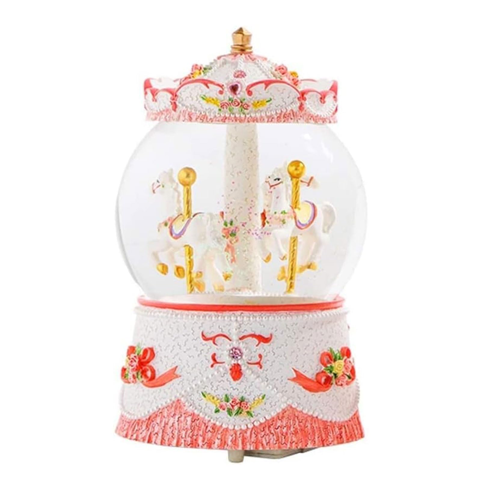 Caja de música con bola de cristal y carrusel giratorio con luces de colores para Navidad 8