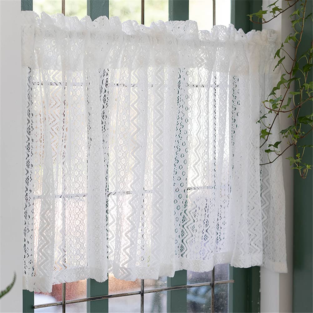 Cortina de red de café para cocina con bordado romántico de encaje blanco y estilo rural de 1 panel