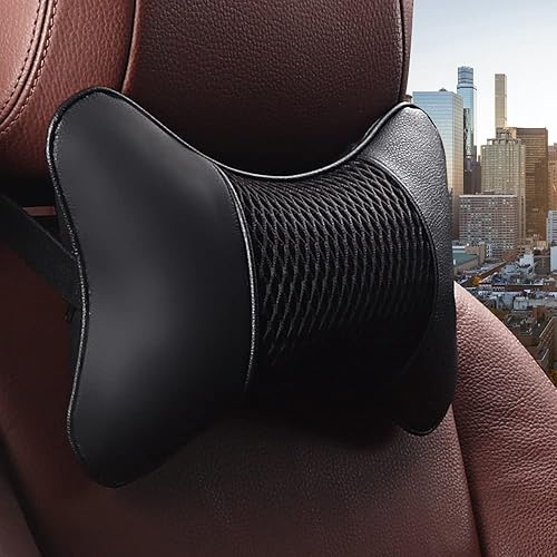 Miniatura 6 de VVHOOY Paquete de 2 almohadas para reposacabezas de automóvil, de piel sintética, para asiento de conducción, transpirable, soporte de cuello
