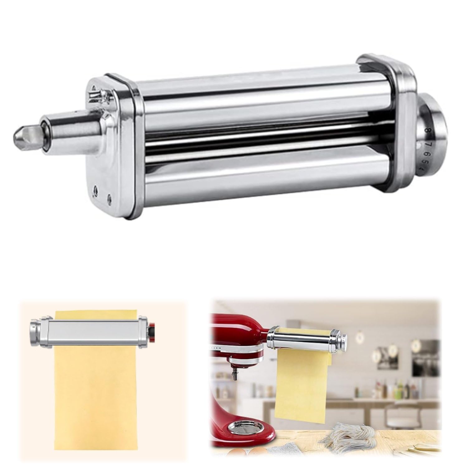 Tissting Accesorio Cortador Rodillo Pasta, Rodillo de Pasta de Acero Inoxidable Multifuncional para Hacer Fideos Espagueti Lasaña, Compatible con Batidora KitchenAid, Herramientas Cocina para Pasta