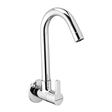 WATERMAN Joy Sink Cock Tap (Pack of 1) 360 degree Flexible Rotating Swivel Spout Brass Chrome Finish Wall Mount Taps for Kitchen Sink and Bathroom Washbasin