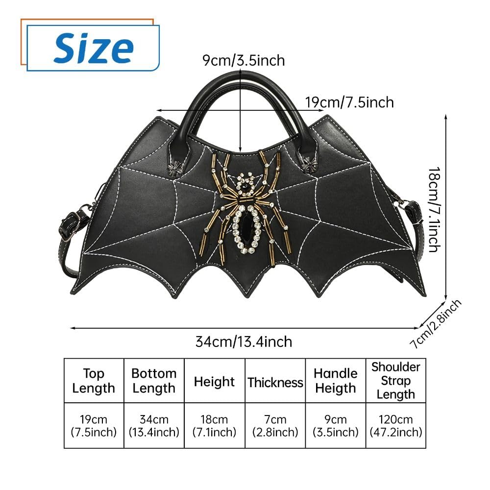 Borsa a tracolla con ali di pipistrello, borsa a tracolla in pelle PU con ragnatela divertente gotica da donna