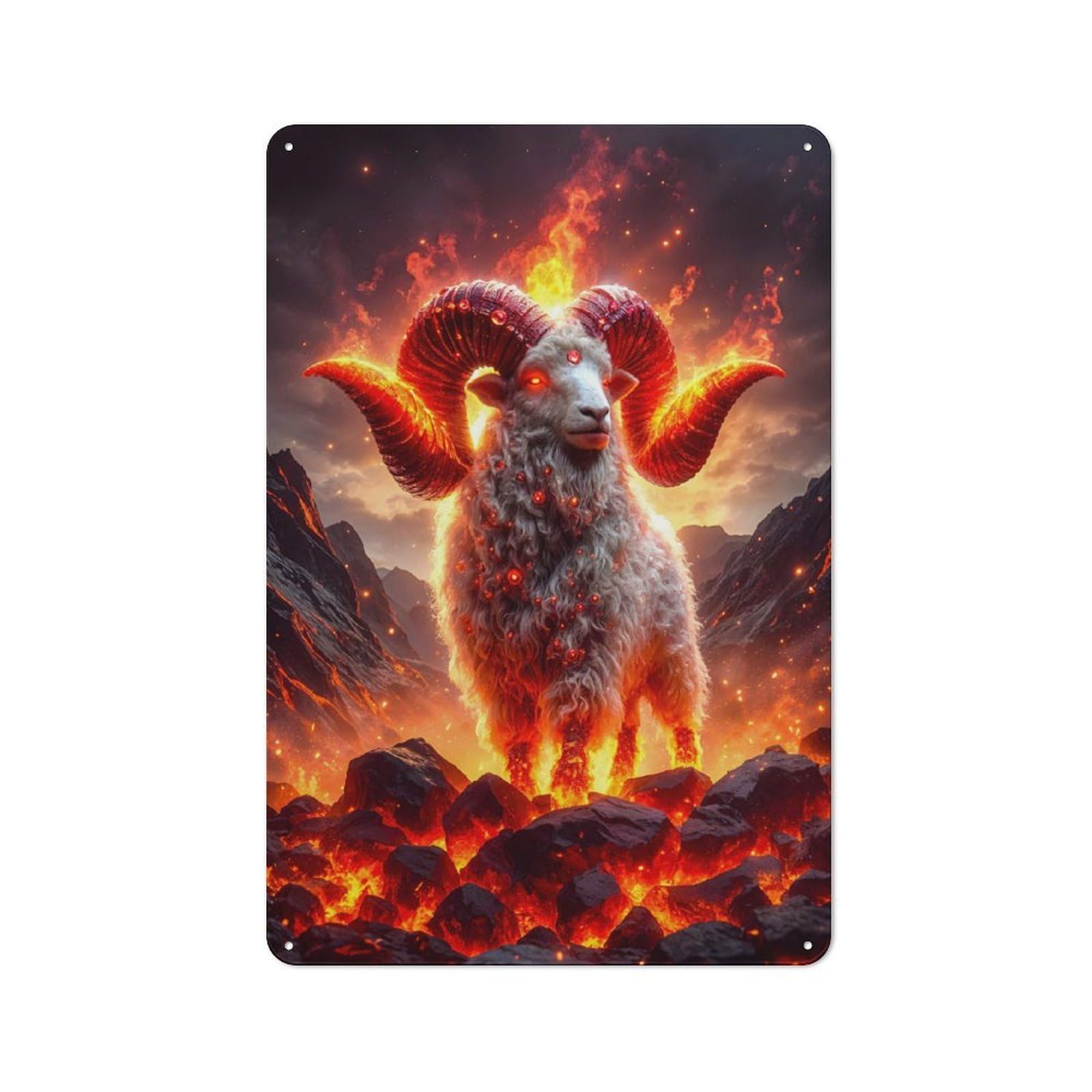 Fiery Ram Decorative Metal Sign 30x20cm, Understated Studio Wall Plaque for Hobby Room, Office, Lounge Or Living Room