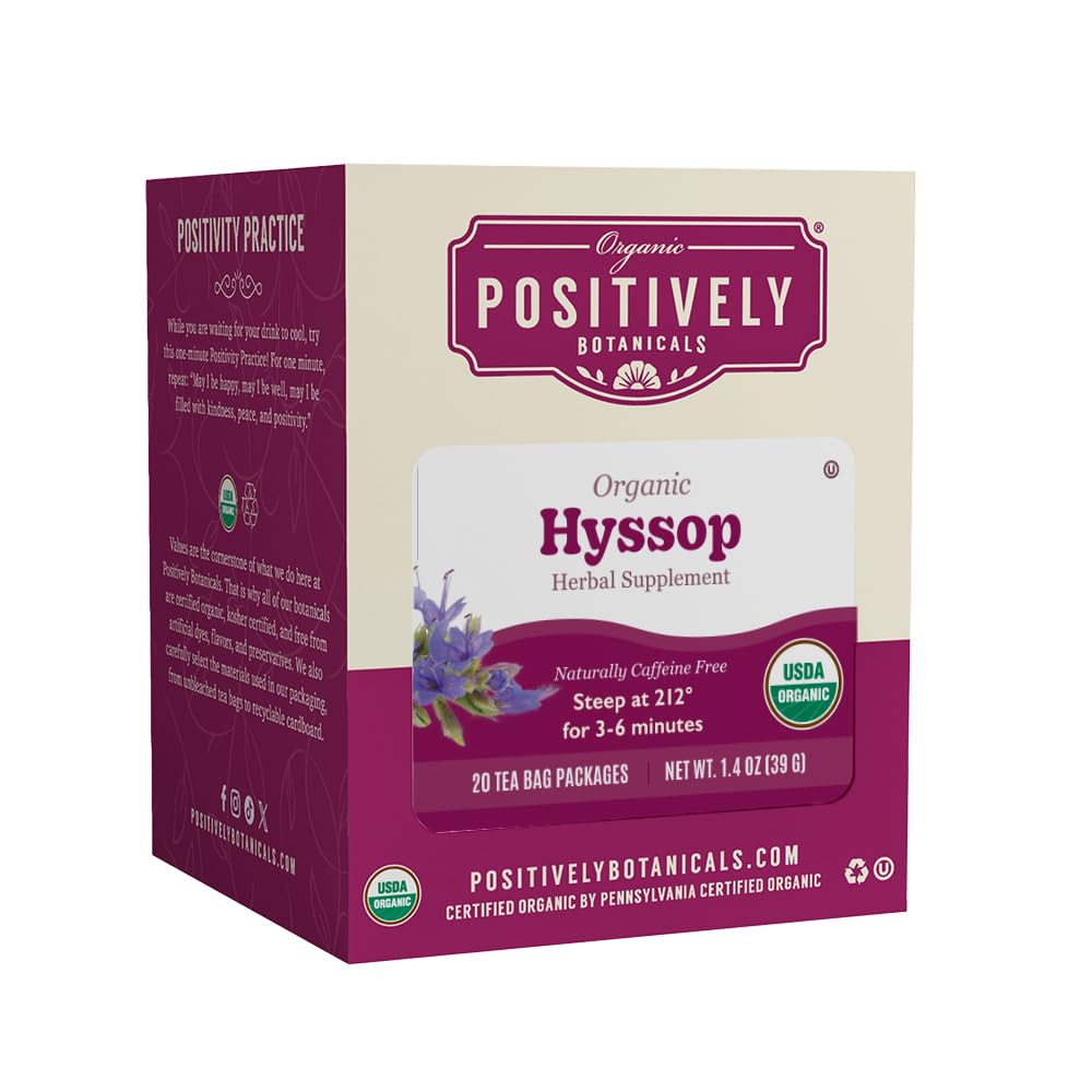 Organic Positively Botanicals Company, Hyssop Herbal Tea Bags, 20 Count