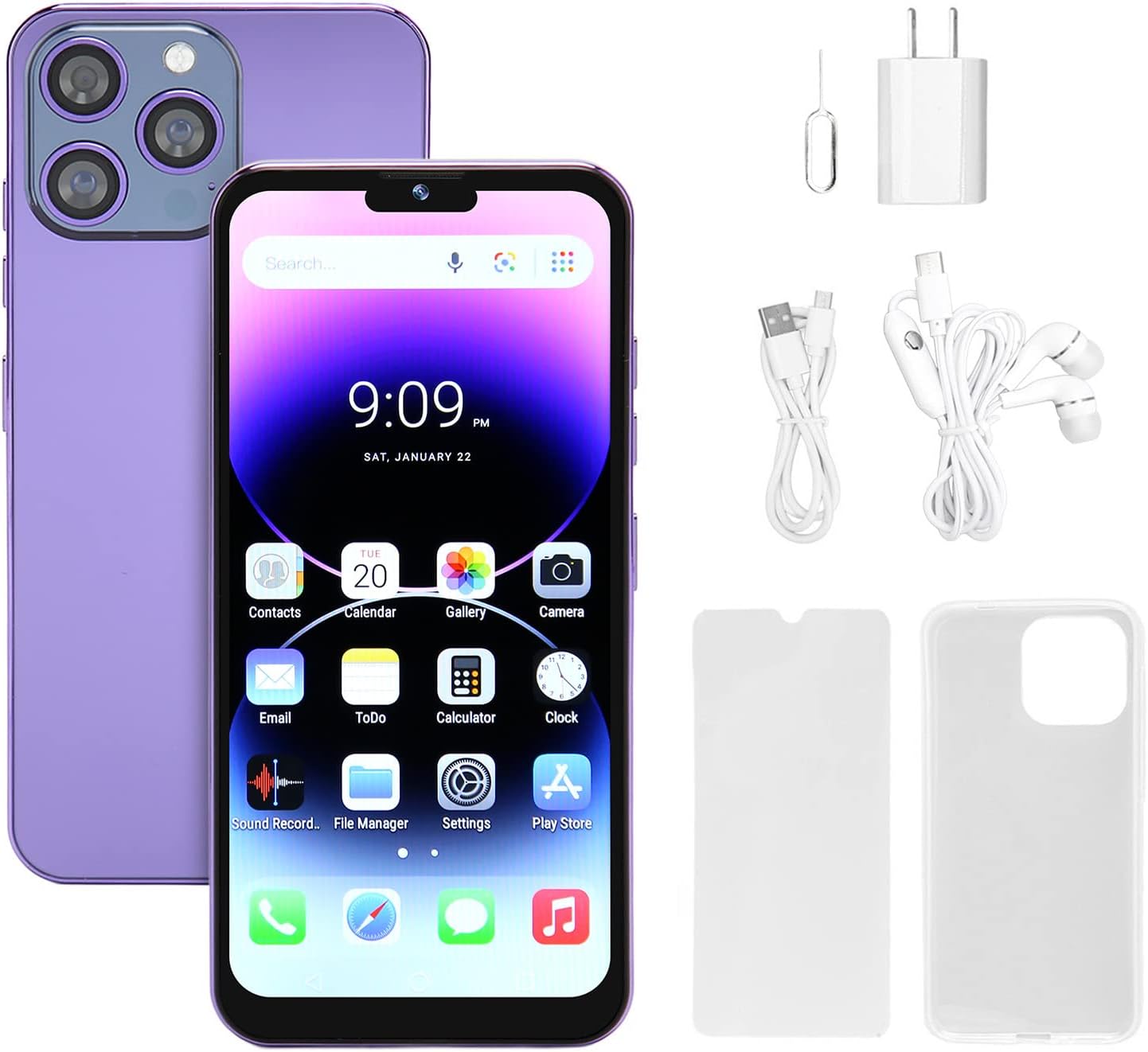 tuore mobile phone dual sim 5g wifi us plug 100%e2%80%91240v smart phone 6 5inch for office purple