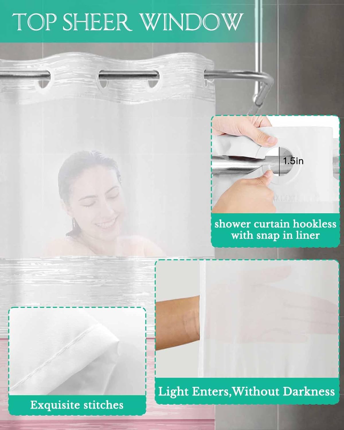 Farm Classic Gradient Wood Texture Washable Shower Curtain - 36x72in, Pink, Waterproof, Snap in Inner Liner, No Hook for Bathroom Shower Stall