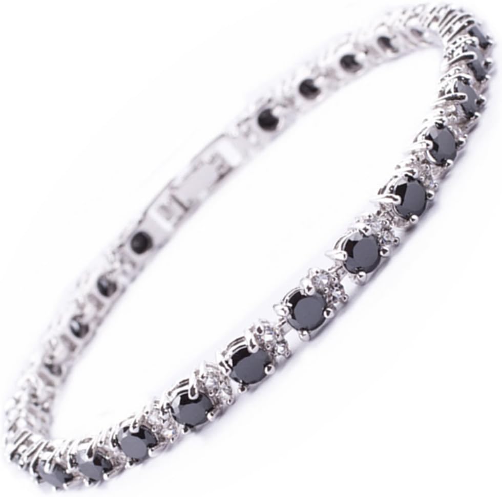 RIZILIA Eternity Tennis Bracelet [18cm/7inch] with Round Cut Gemstones CZ in 18K White Gold Plated, Simple Modern Elegance