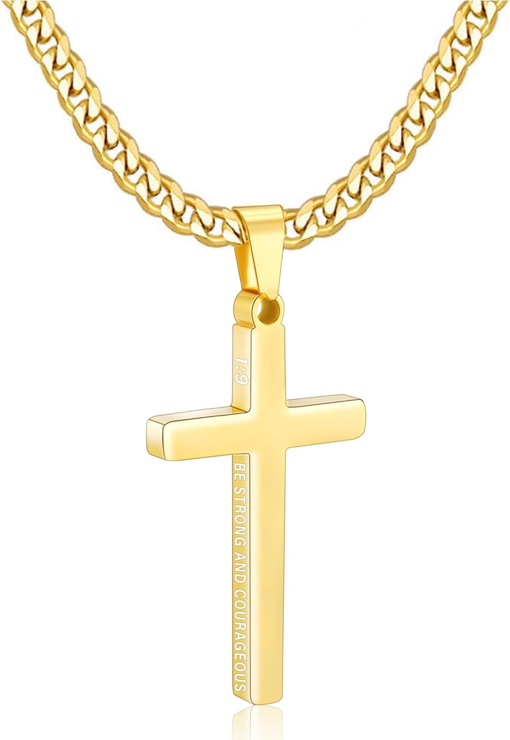 Cross Necklace for Men Boys Stainless Steel Bible Verse Cross Pendant with Cuban Link Chain (22+2 Inches) | Easter Christian Religious Jewelry Gifts