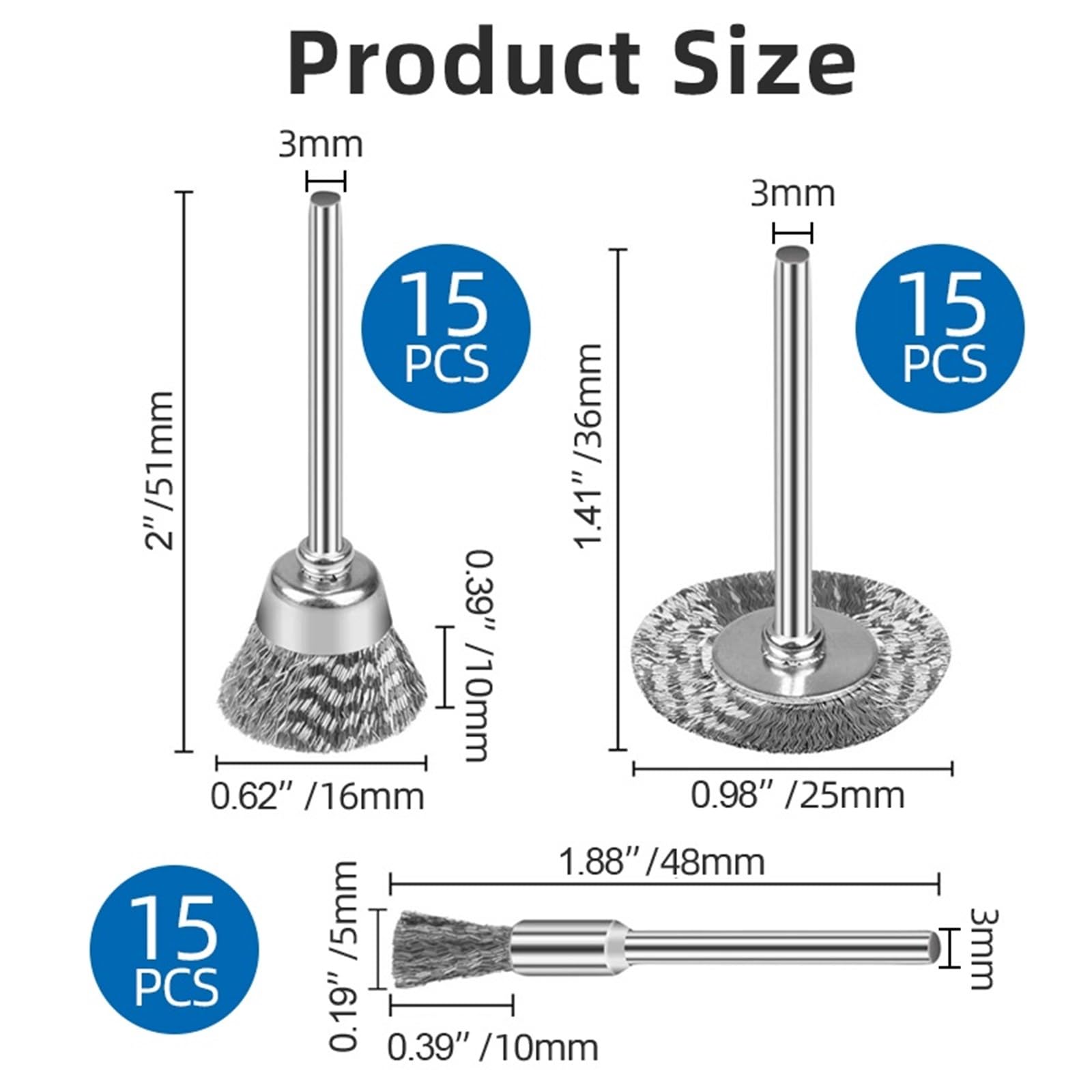 Spazzola tazza Set di 10/45 spazzole in filo acciaio e ottone con gambo da 3 mm, spazzola a tazza, strumento lucidatura for utensili rotanti, pulizia