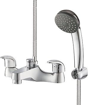 Bathroom Taps with Shower Attachment, BATHWEST Bath Taps with Shower, Brass Chrome Modern Dual Lever Bathroom Sink Taps with Shower 062B