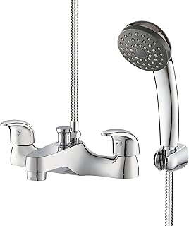 Bathroom Taps with Shower Attachment, BATHWEST Bath Tap with Shower Modern Waterfall Solid Brass Chrome Modern Dual Lever Bathroom Tub Filler Mixer Taps with Shower