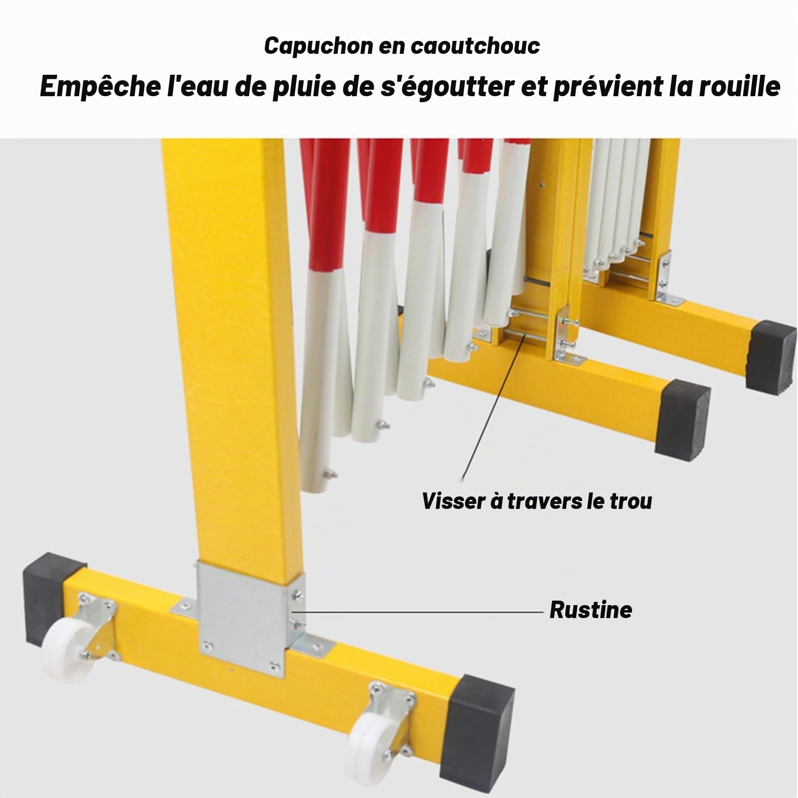 Barrière de sécurité pliable rétractable de 7,9 m avec roulettes – Clôture en métal extensible pour contrôle de foule en extérieur et barrière de chantier (200 cm)