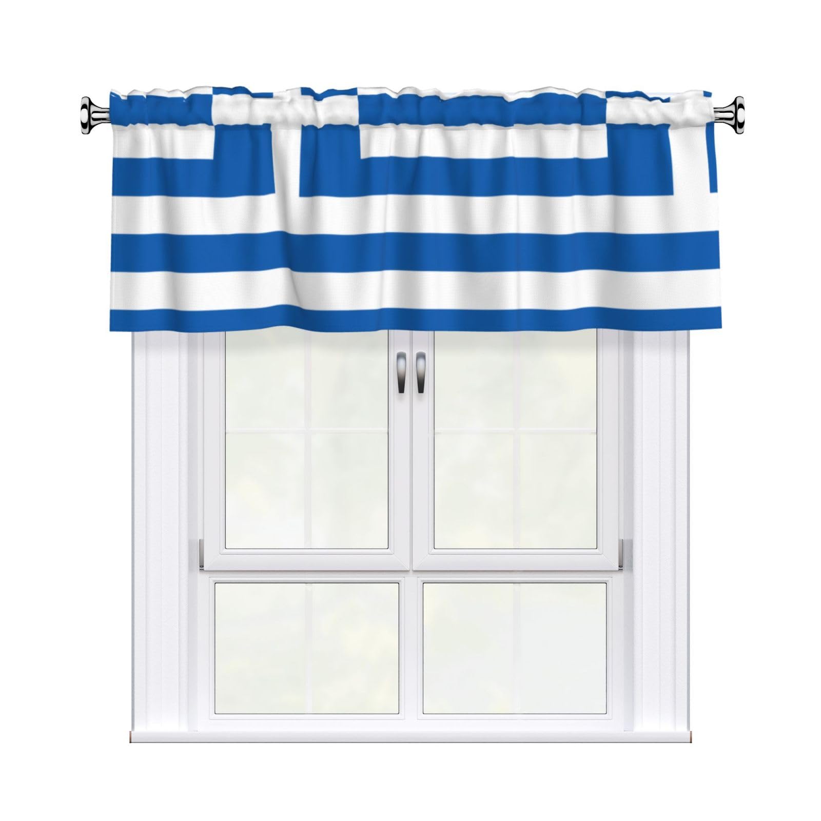 WHJDPP Greek flag Prints Curtain Valance 54x18 Inch - Peach Skin Window Cover with Printed Design, Filtering Light for Kitchen Decor