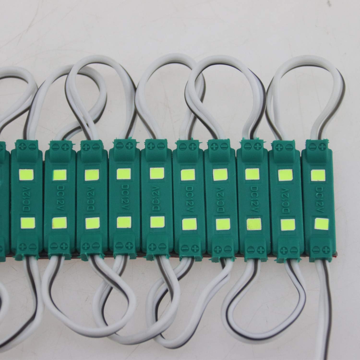 REXTiN Super Bright 200pcs 2835 2 LED Module Sign Lights 80-90LM Per Module Waterproof Decorative Light for Letter Signs with Tape Backside (Green)