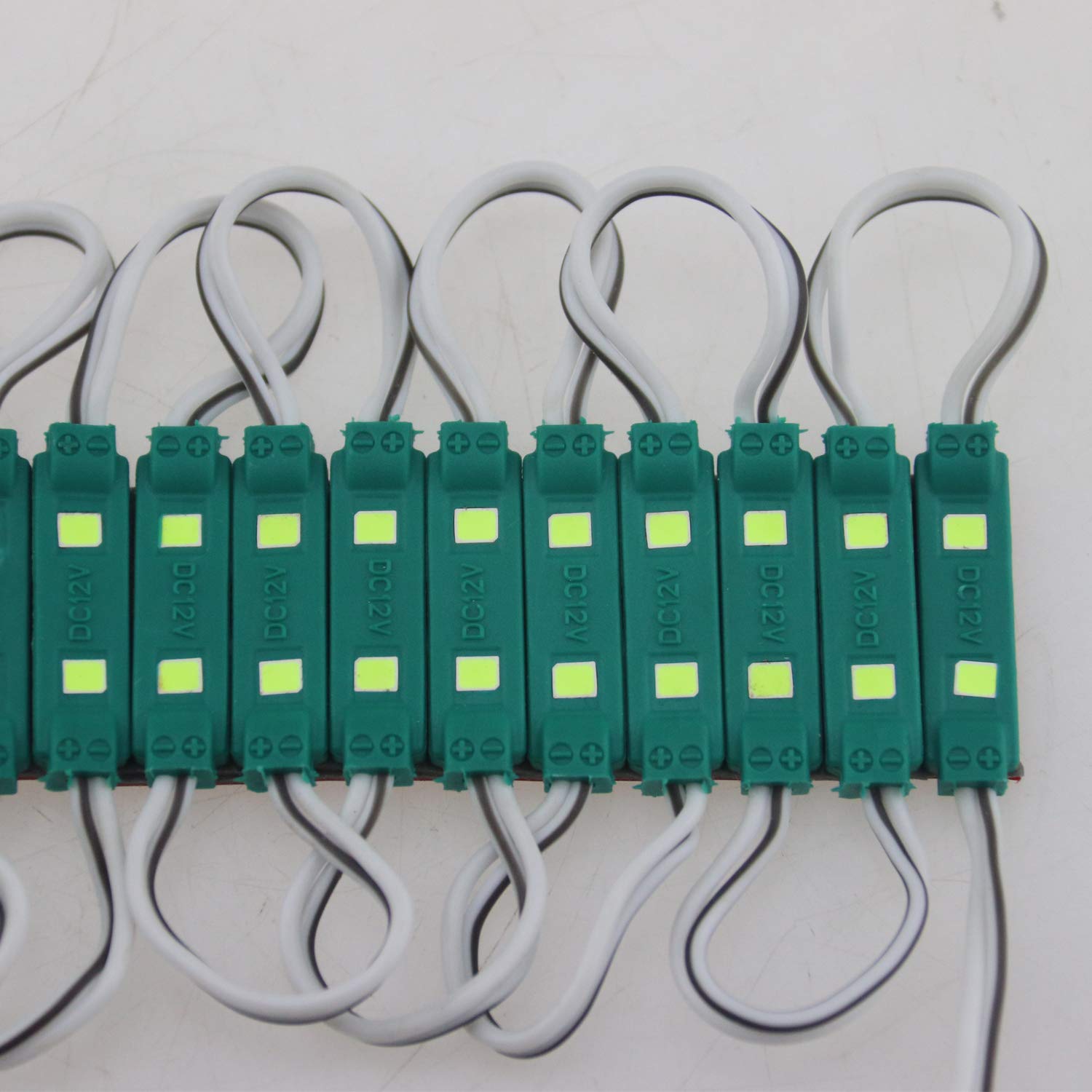 REXTiN Super Bright 200pcs 2835 2 LED Module Sign Lights 80-90LM Per Module Waterproof Decorative Light for Letter Signs with Tape Backside (Green)