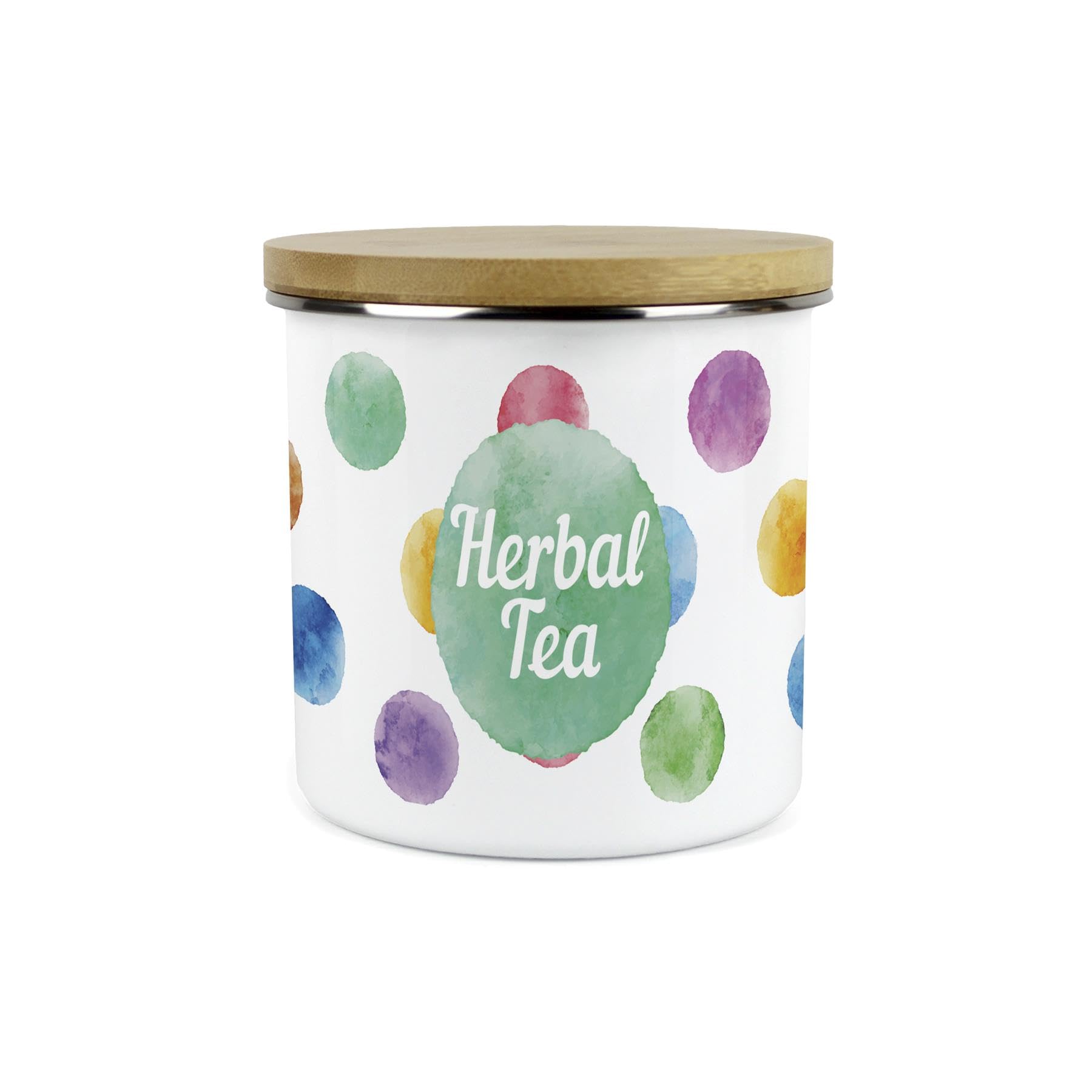 Purely Home Herbal Tea Polka Dots Storage Canister - Multicoloured Spotty Housewarming Homewares Presents - Metal/Enamel Tea Refreshments Storage Container Kitchen Gift