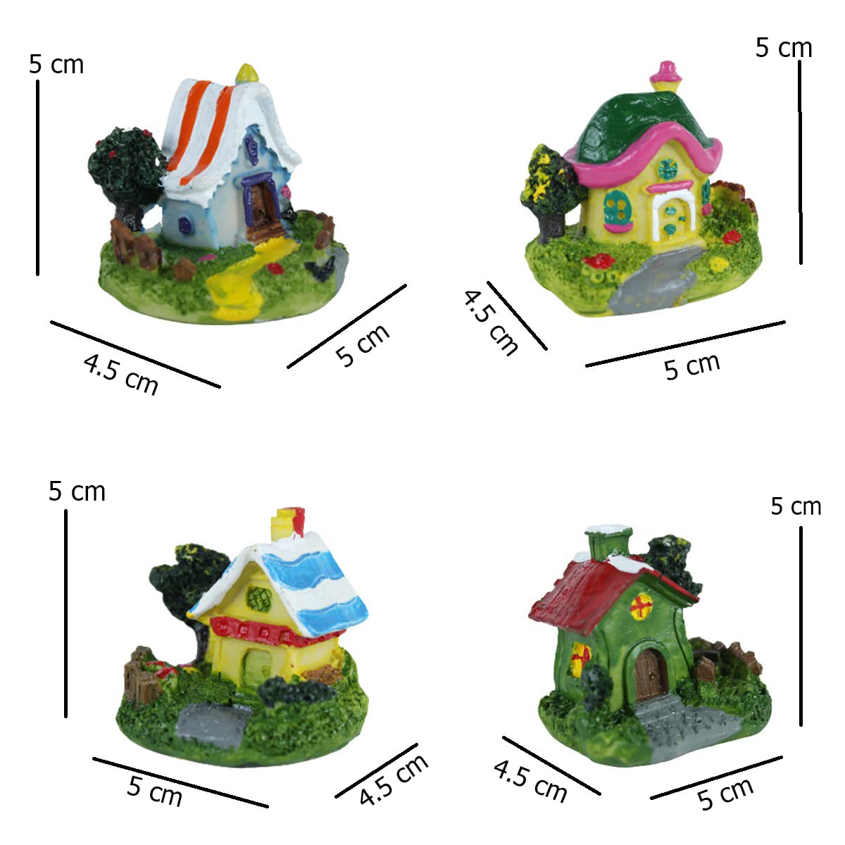 Wonderland (4 Pc/Set Colourful Houses Bonsai Miniature for Landscape Decoration,Plants (Tray Gardening, Miniature Toys) 1