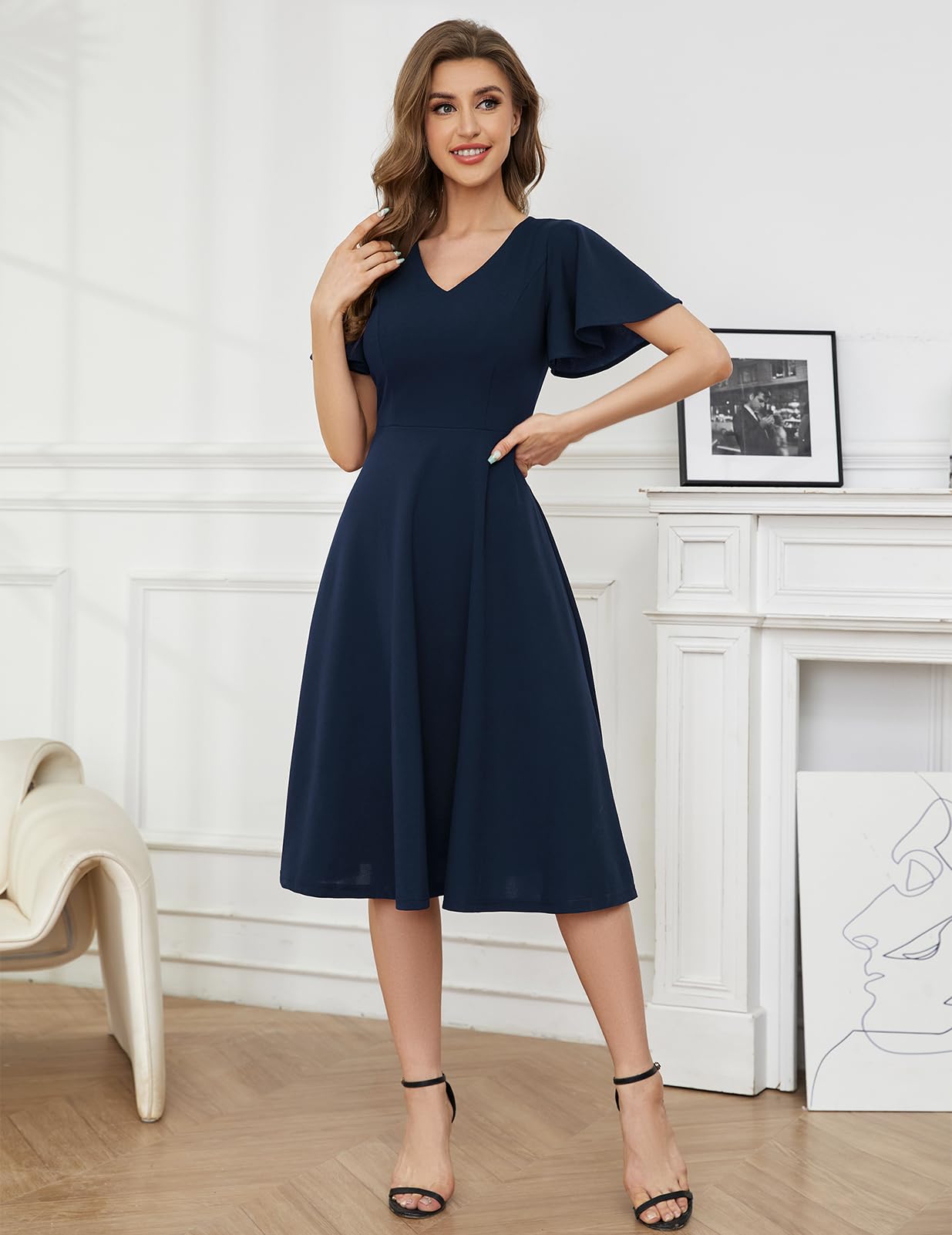 Bridesmay Hochzeitskleider 2025, kurzärmelig, bescheidene A-Linie, Midi-Kirche, Teeparty-Kleid