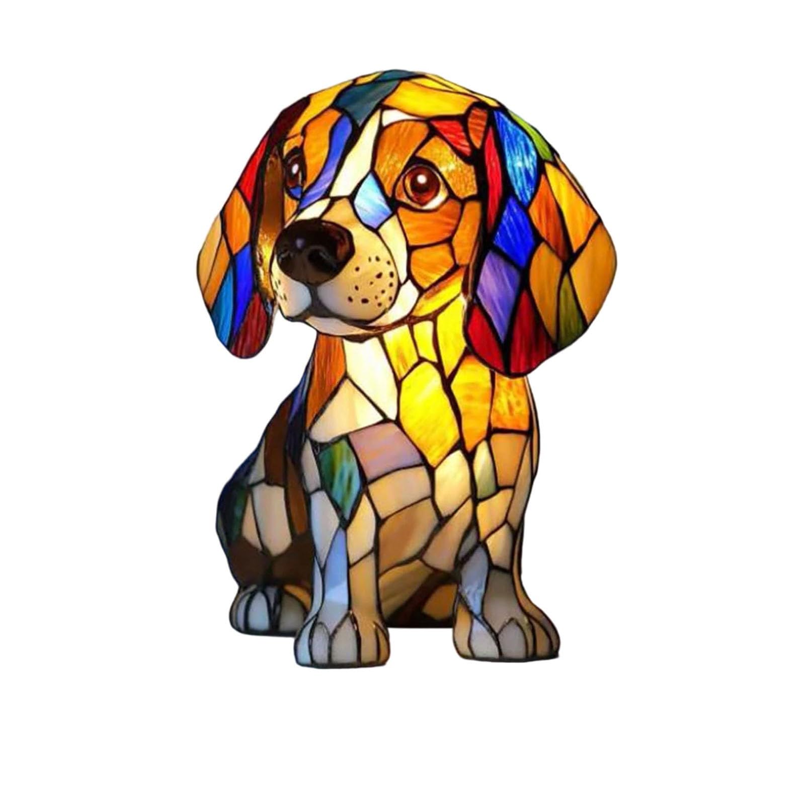LED Dog Night Light,Stained Mosaic Resin Made Table Lamp,9 Cute Breeds,Decorative Accent Lamp for Kids' Room Bedroom, Cozy Warm Glow,Unique Pet Themed Home Decor (Beagle 1)