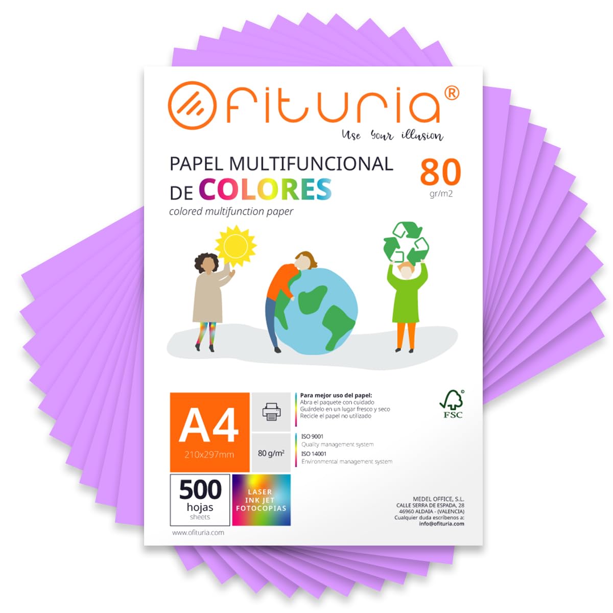 Coloured Sheets, Pack 500 Sheets A4 80 g – Coloured Paper for Crafts, Printer, Scrapbooking – Folios Colours – Ideal Origami, Papiroflexia, Office and School (Lilac, 500h)