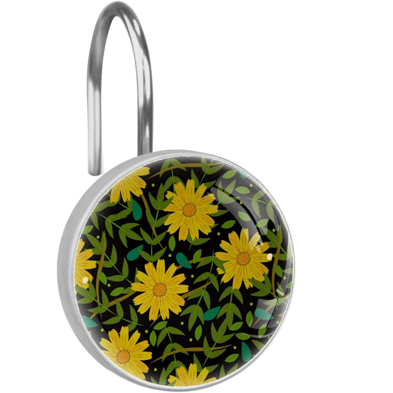 Crochets de rideau de douche double glissement anneaux tringle salle de bain fleurs