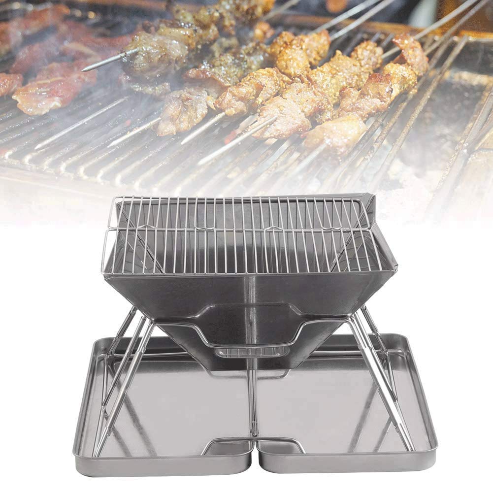 KANBUN składany grill węglowy, przenośny grill do grilla lekki prosty grill na kemping, ogród, na zewnątrz, podróże Double the comfort