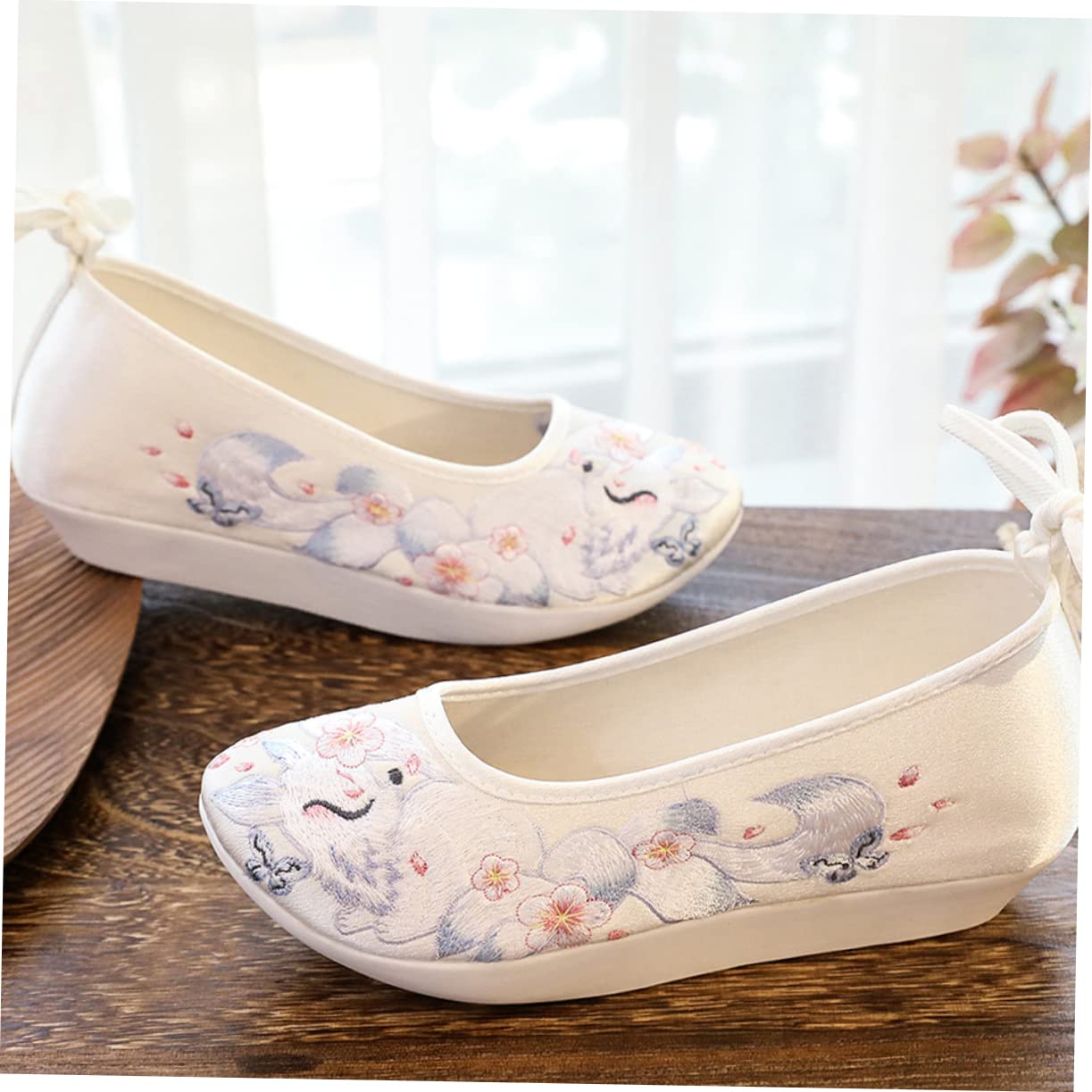Scarpe Ricamate Scarpe Cinesi Scarpe da Donna Chinese Shoes Scarpe Vintage Sandalo con Zeppa Scarpe Etniche in Panno di Seta Scarpe di Seta Femminili Cotone Bianca